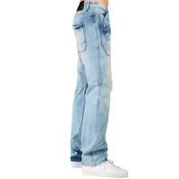 Men's Slim Straight Premium Jeans Blue Bleached Destroyed & Repaired
