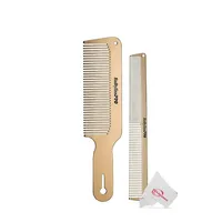 Three Packs Barberology Goldfx Metal Comb Set 9" Clipper Comb And 7.5" Cutting Comb Gold
