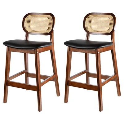 Bar Stools Set of 2, Wood Counter Height Stools with Mid-Backrest and Soft Cushion, Kitchen Stools Pub Chair