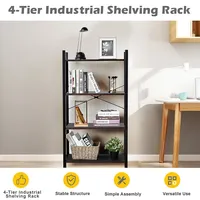 4-tier Bookshelf Industrial Bookcase Diaplay Shelf Storage Rack Rustic Brown/black