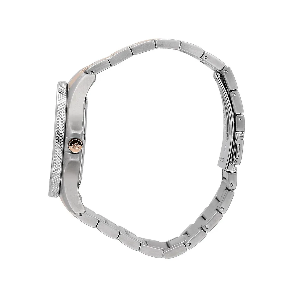 Sfida 44mm Quartz Stainless Steel Watch In Silver/silver W/rose Gold