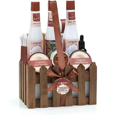 Organic Spa Gift Basket In Heavenly Coconut Scent - Deluxe 16 Pc