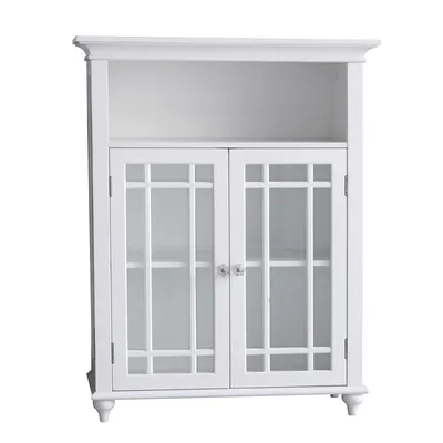 Teamson Home Bathroom Cabinet Floor Standing Wooden Storage Cupboard 2 Doors White