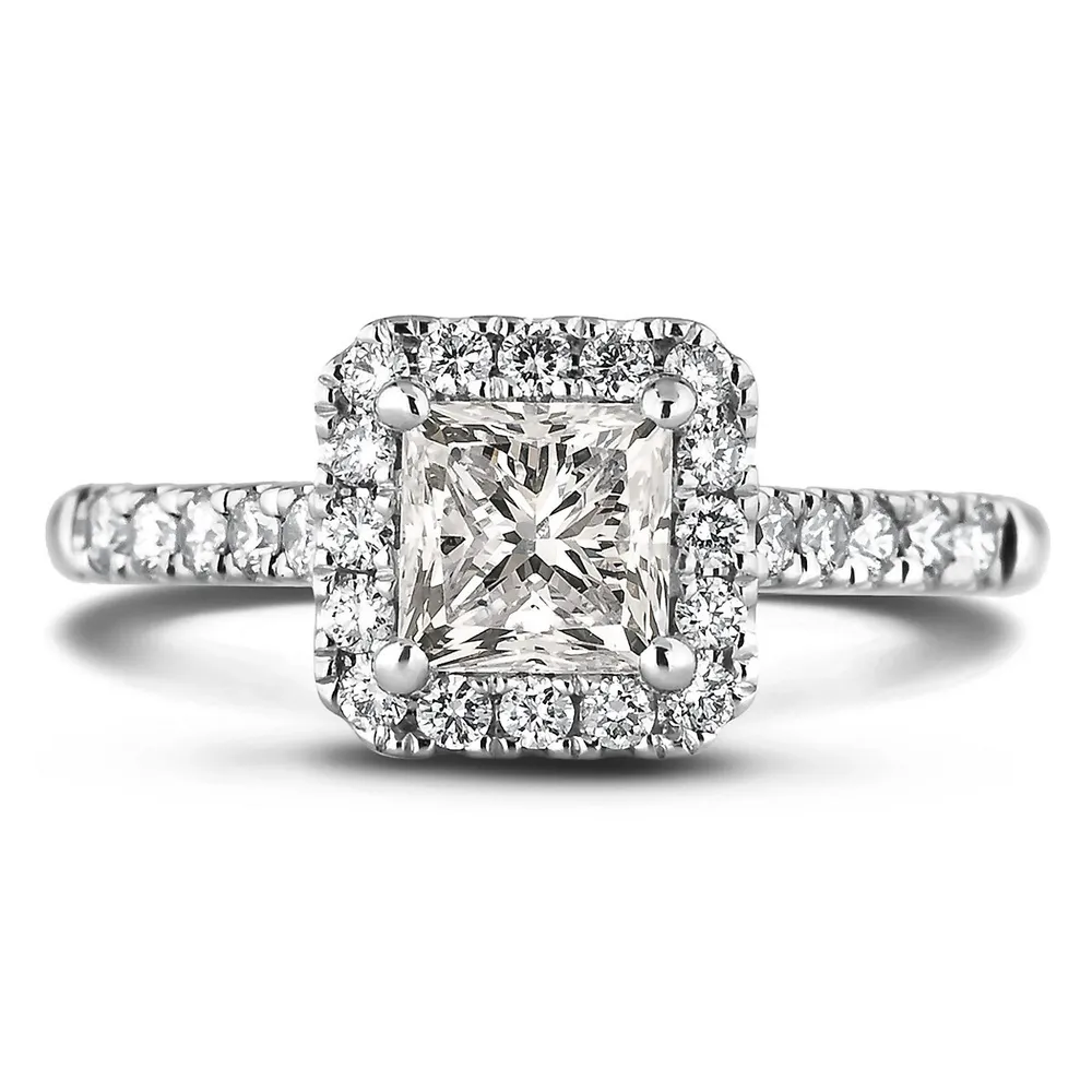 Lugaro 14k White Gold 1.39 Cttw Princess Cut Canadian Diamond Halo Style Engagement  Ring