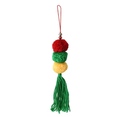 10.75" Green Triple Plush Pom Pom And Fringe Christmas Ornament