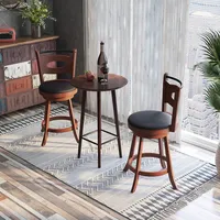 Set Of 2 Bar Stools 360° Swivel Dining Chairs Solid Rubber Wood Leather Padded Seat Counter Height