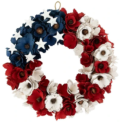 Americana Floral Flag Wooden Wreath - Unlit - 15"