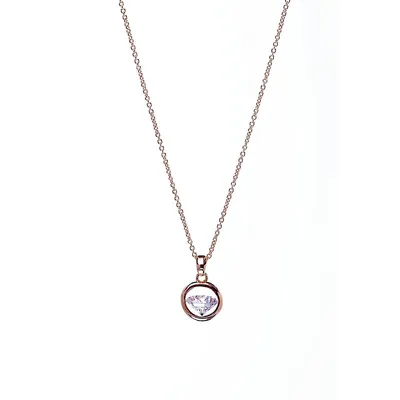 Rose Gold Tone Solitaire Heritage Precision Cut Crystal Dancing Diamond Pendant Necklace