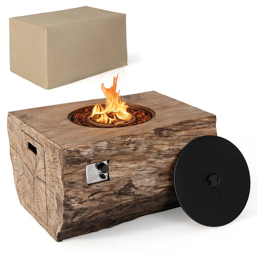 Costway 40 Rectangle Propane Fire Pit Table Wood-like Surface W/ Lava Rock  Pvc Cover | Southcentre Mall