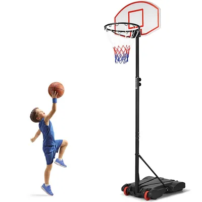 Costway 7.1ft-8.1ft Adjustable Basketball Hoop System With 2 Nets & Wheels Indoor Outdoor