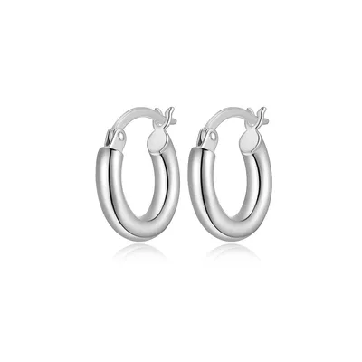 15mm Sterling Silver Polished Tube Hoop Earrings