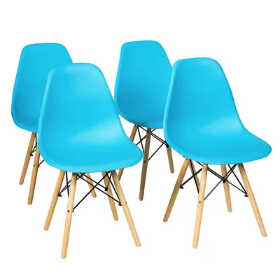 Set Of 4 Mid Century Modern Dsw Dining Side Chair Wood Legs Blue