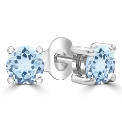 0.8 Ct Round Blue Topaz Solitaire Earrings 14k White Gold