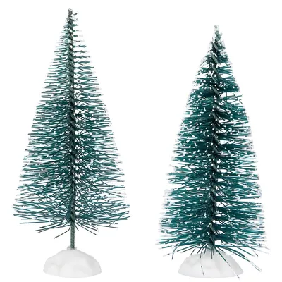 Set Of 2 Frosted Mini Bottle Brush Pine Christmas Village Trees 4"