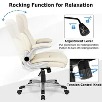 Ergonomic Office Chair Pu Leather Executive Swivel With Flip-up Armrests Beige
