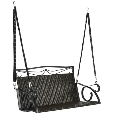 2-person Wicker Porch Swing Hanging Swing Bench With Chains