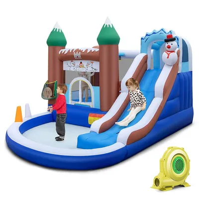 6-in-1 Winter Theme Snowman Inflatable Castle Kids Bounce House With 735w Blower