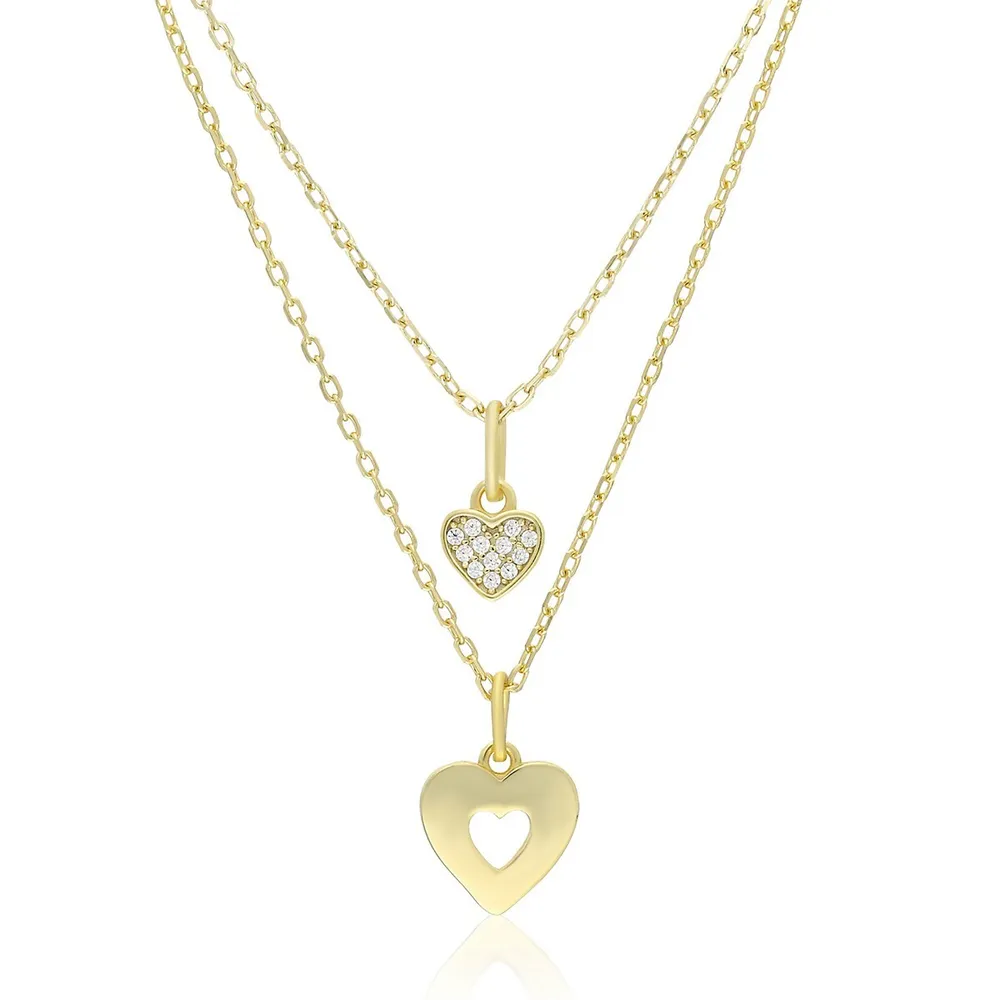 Sterling Silver 16"+2" 14k Yellow Gold Pendant With Chain Heart Set Necklace