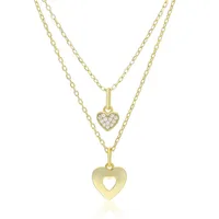 Sterling Silver 16"+2" 14k Yellow Gold Pendant With Chain Heart Set Necklace