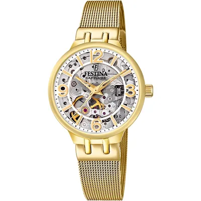 Automatic Mesh Band Watch In Gold