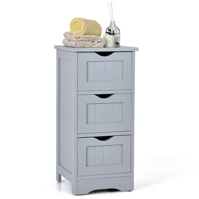 Bathroom Floor Cabinet Freestanding Storage Organizer W/ 3 Drawers Grey