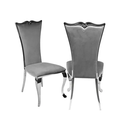 Modern Trends Grey Velvet Riley Dining Chair (set Of 2) With Chrome Frame And Legs