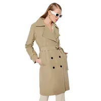 Women Oversize Double Breasted Lapel Collar Woven Trench Coat