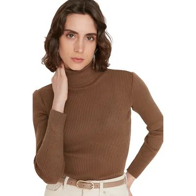 Women Slim Fit Basic Turtleneck Knitwear Sweater