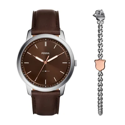 Men's Minimalist Three-hand, Stainless Steel Watch And Bracelet Box Set