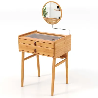 Makeup Vanity Table With Adjustable Mirror Bamboo Dressing Table 2 Drawers