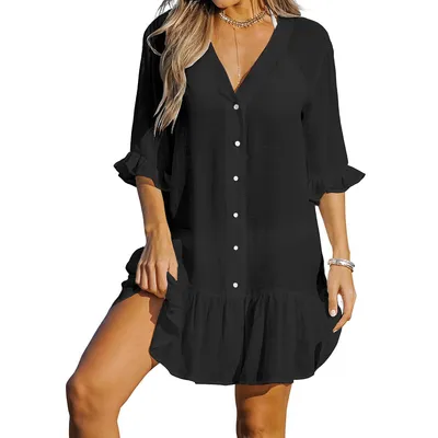 Women's Ruffled Button-front Cover-up Dress