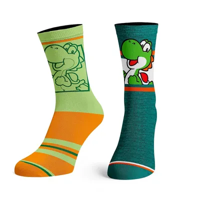 Super Mario Bros Yoshi Character 2 Pack Crew Socks