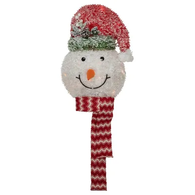 22" Lighted Snowman Wearing A Red Frosted Hat With Pine Christmas Tree Topper