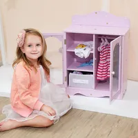 Teamson Kids Doll Closet Wardrobe Wooden Baby Dolls Furniture Roleplay Toy