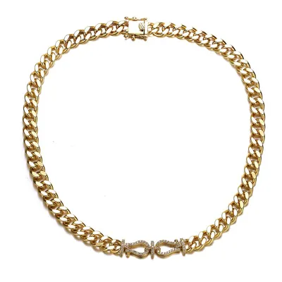14k Yellow Gold Plated With Cubic Zirconia Miami Cuban Chain Door Knocker Necklace