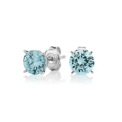 Round Brilliant Stud Earrings With 2.18 Carats* Signature Simulant Blue Topaz In Sterling Silver