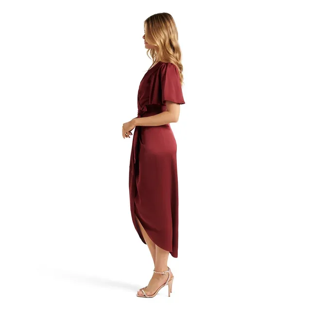 Bronte Satin Pleated Midi Dress