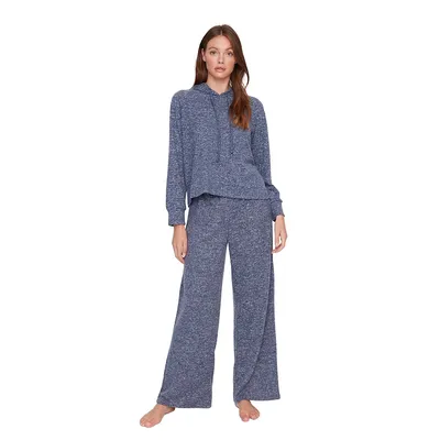 Women Straight Medium Knitted T-shirt-trousers Pajama Set