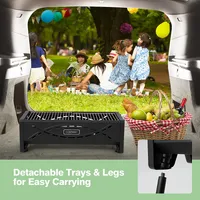 Portable Charcoal Grill W/ Electric Roasting Fork, Removable Legs & Side Trays