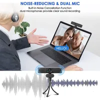 2k Webcam With Microphone, Qhd Webcam With Privacy Cover And Tripod, Usb Computer Camera Auto Light Correction, 110°wide-angle View, Usb Streaming For Desktop, Pc, Mac, Windows
