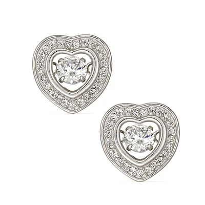 Sterling Silver Heart With Cz Stud Earring