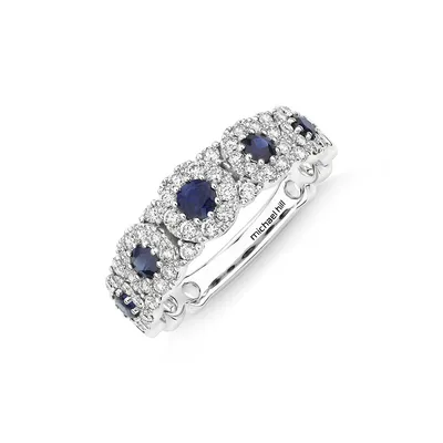 Bubble Ring With Sapphire And .50 Carat Tw Diamonds In 14kt White Gold