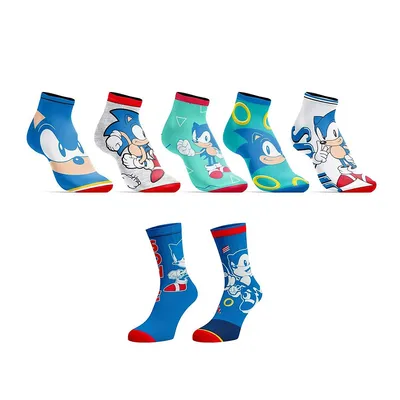 Sonic The Hedgehog Action Poses Gold Ring 7 Pack Youth Crew And Ankle Socks