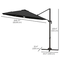 10' Cantilever Patio Umbrella W/ Base, Solar Lights