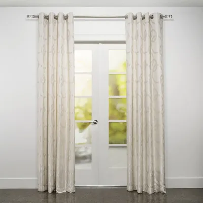 Ready Made Curtain With A Linen Look Jacquard Circle Design, 8 Metal Grommets, Corner Weights 54"x95"