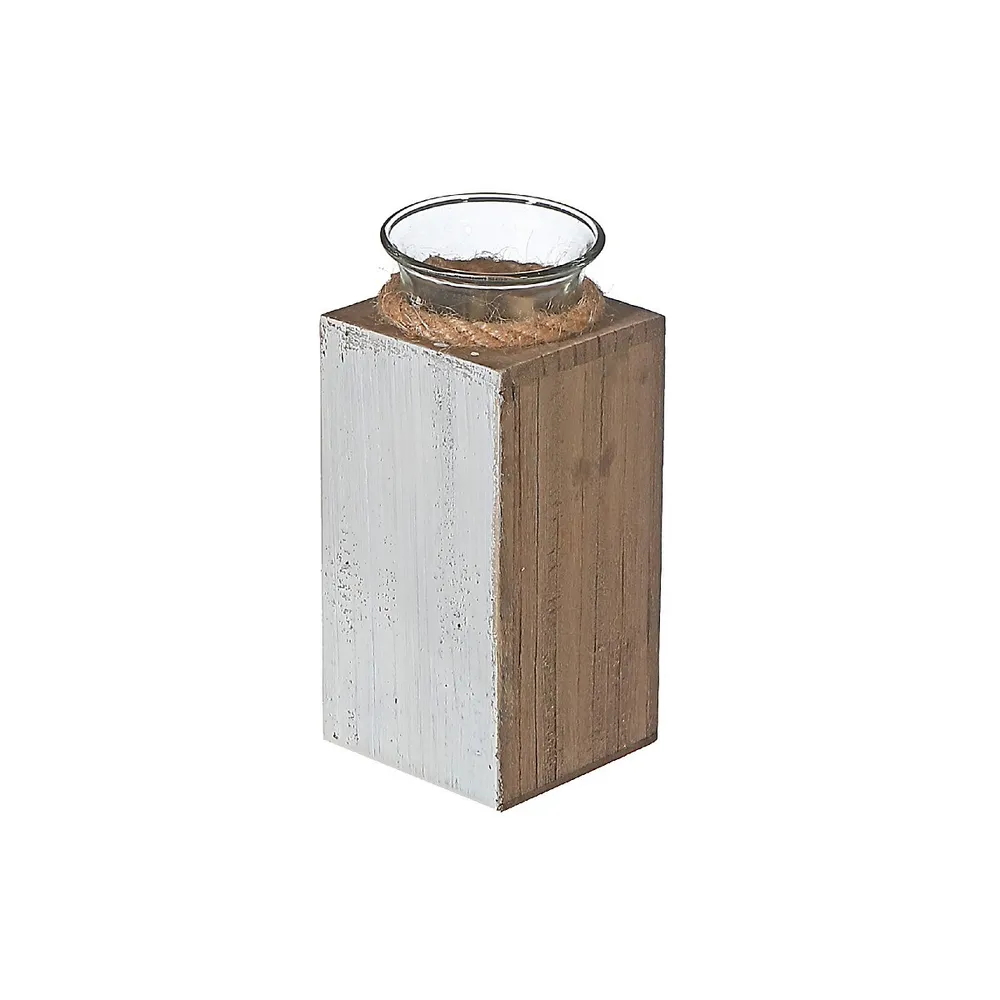 White Wooden Tealight Candle Holder