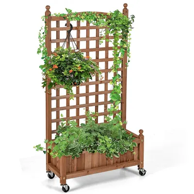 50in Wood Planter Box W/trellis Mobile Raised Bed For Climbing Plant