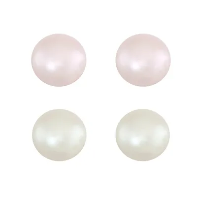 Pink And White Pearl Stud Earrings Set
