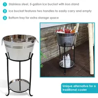 Ice Bucket Drink Cooler With Stand And Tray - Stainless Steel