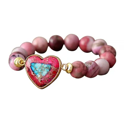 Pink Beaded Howlite Gemstone Heart Bracelet